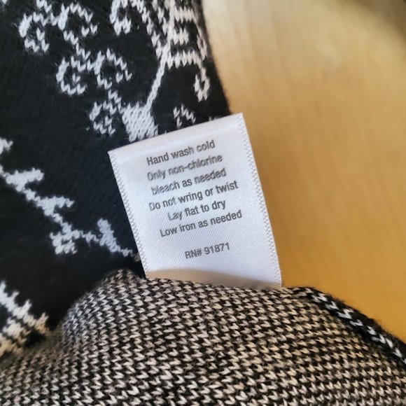 Sahalie Open Front Cotton Sweater Cardigan Black & White Aztec Print - Picture 11 of 11